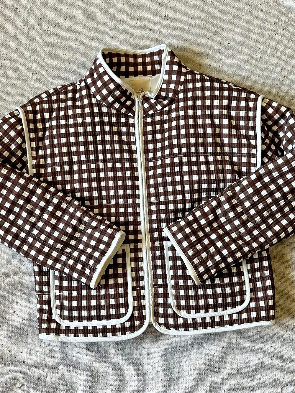 Thread & Supply Women’s L Brown Cream Gingham Quilted Jacket Cottagecore